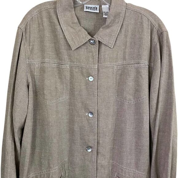 Chico's Design Linen Fringe Bottom Jacket Size 3 - Picture 3 of 7